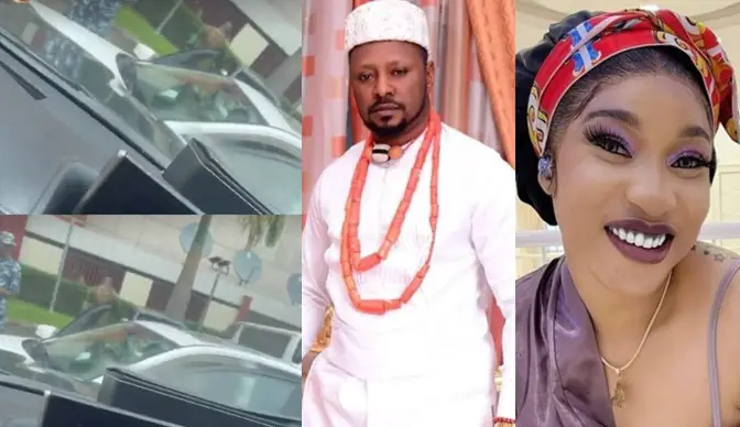 Tonto Dikeh gloats as she shares video of the moment Kpokpogri was allegedly arrested (Watch)