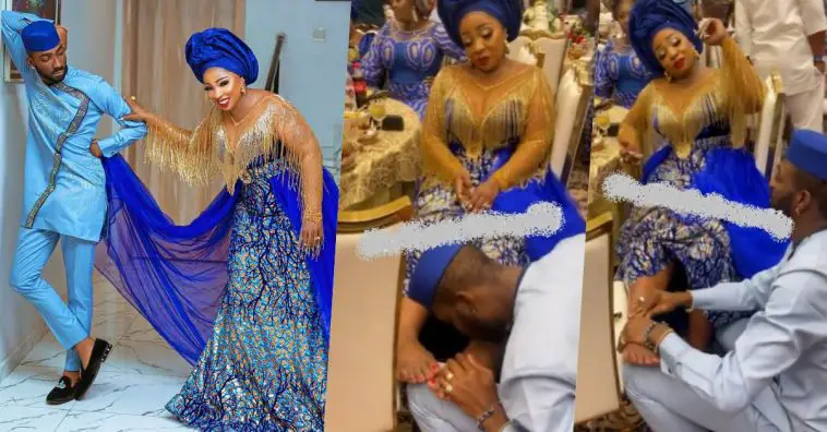 Anita Joseph Under Fire After Sharing Video Of Her Husband Massaging And Kissing Her Feet At An Event (Video)