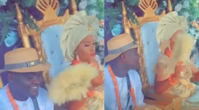 Reactions as bride snubs her groom as he tries to talk to her during their wedding (Video)