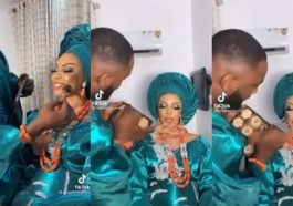 Heartwarming video of groom doing his bride’s makeup on their wedding day (Watch)