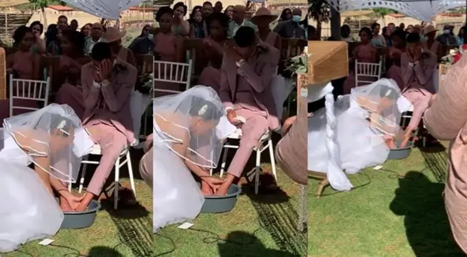 Groom in tears as his wife-to-be washes his feet at their wedding [Video]