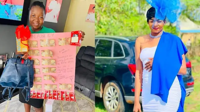 Woman surprises her housemaid with phone, cash gift and bag for a job well done