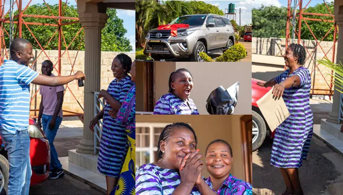 Mother sheds tears of joy, dances as she receives brand new car from her son (Photos)