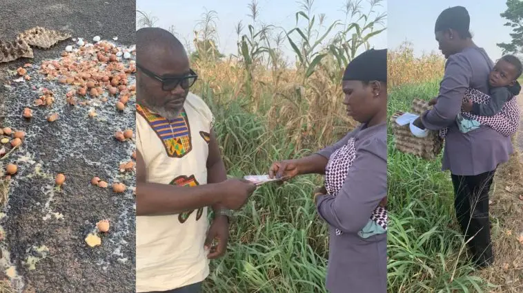 Kind Hearted Man Blesses Woman Who Accidentally Broke Her 7 Crates Of Egg