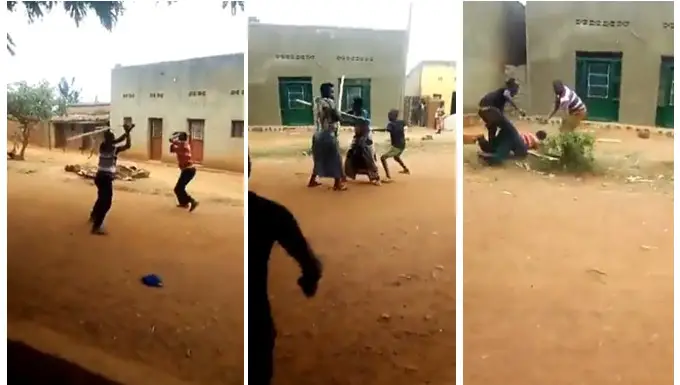 Two men, their wives and kids engage in royal rumble fight (Video)