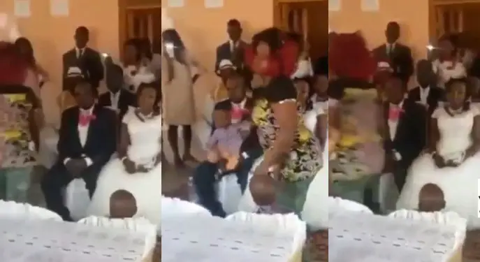 Woman storms church with her kids, disrupts her husband’s secret wedding (Video)