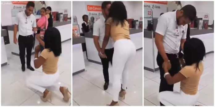 Lady shows up at boyfriend’s workplace unexpectedly to propose to him- Watch