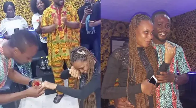 It’s against our culture for a man to kneel for a woman – Lady says as she kneels down to accept her man’s proposal