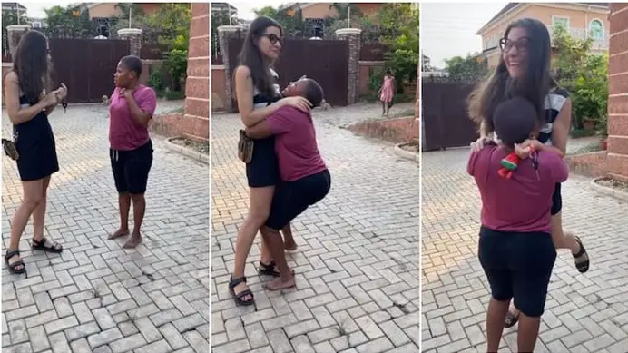 House help carries her boss in excitement for helping to pay her kids school fees (Video)