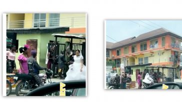 Reactions as bride is forced to use bike to church due to Lagos traffic