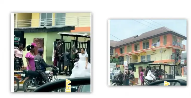 Reactions as bride is forced to use bike to church due to Lagos traffic