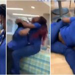 Drama ensues as two female nurses exchange heavy kicks and blows in hospital canteen [Watch]