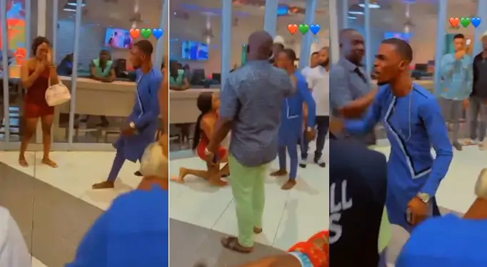 Drama as man catches girlfriend on a date with another guy after telling him she won’t go out (Video)