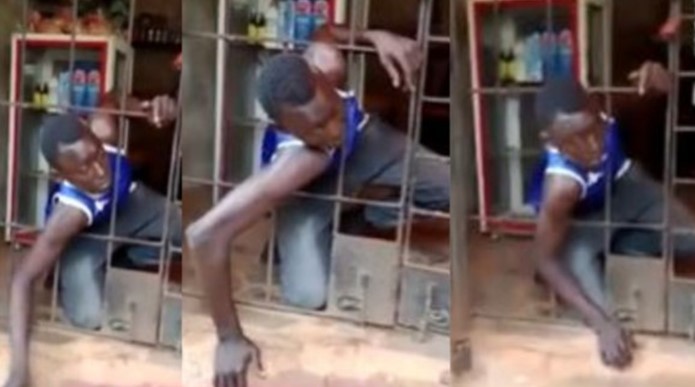 Thief caught red-handed after sneaking into shop in broad daylight (Video)