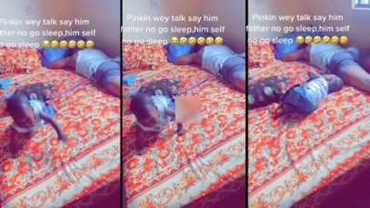 Woman stunned as she walks in to see her baby boy tied to her husband’s waist as he sleeps (Video)