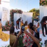 Reactions as lady goes on her knees as fiance proposes to her (Video)