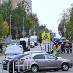 Artem Kazantsev: Police officers secure the area near a school in Izhevsk after a gunman opened fire there. Photo: Reuters