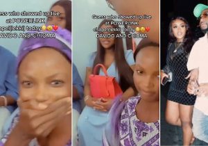 Lady goes crazy, takes off her headscarf as she spots Davido and Chioma in her church (Video)