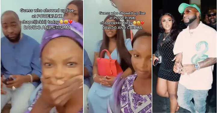 Lady goes crazy, takes off her headscarf as she spots Davido and Chioma in her church (Video)