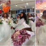 Single ladies searching for husbands attend church service in wedding gowns