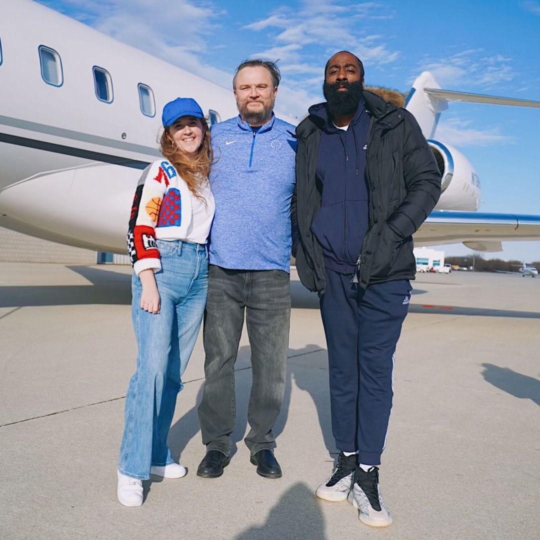 Karen Morey with father, Daryl Morey and James Harden