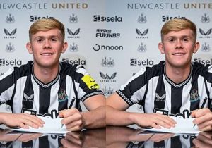 Lewis Hall signing photo: Newcastle United complete the signing of Lewis Hall