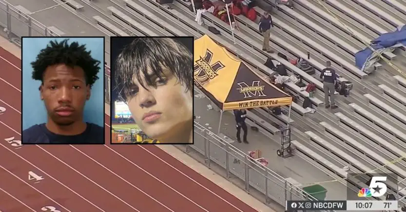 Karmelo Anthony (Frisco Police Department). Inset (right): Austin Metcalf